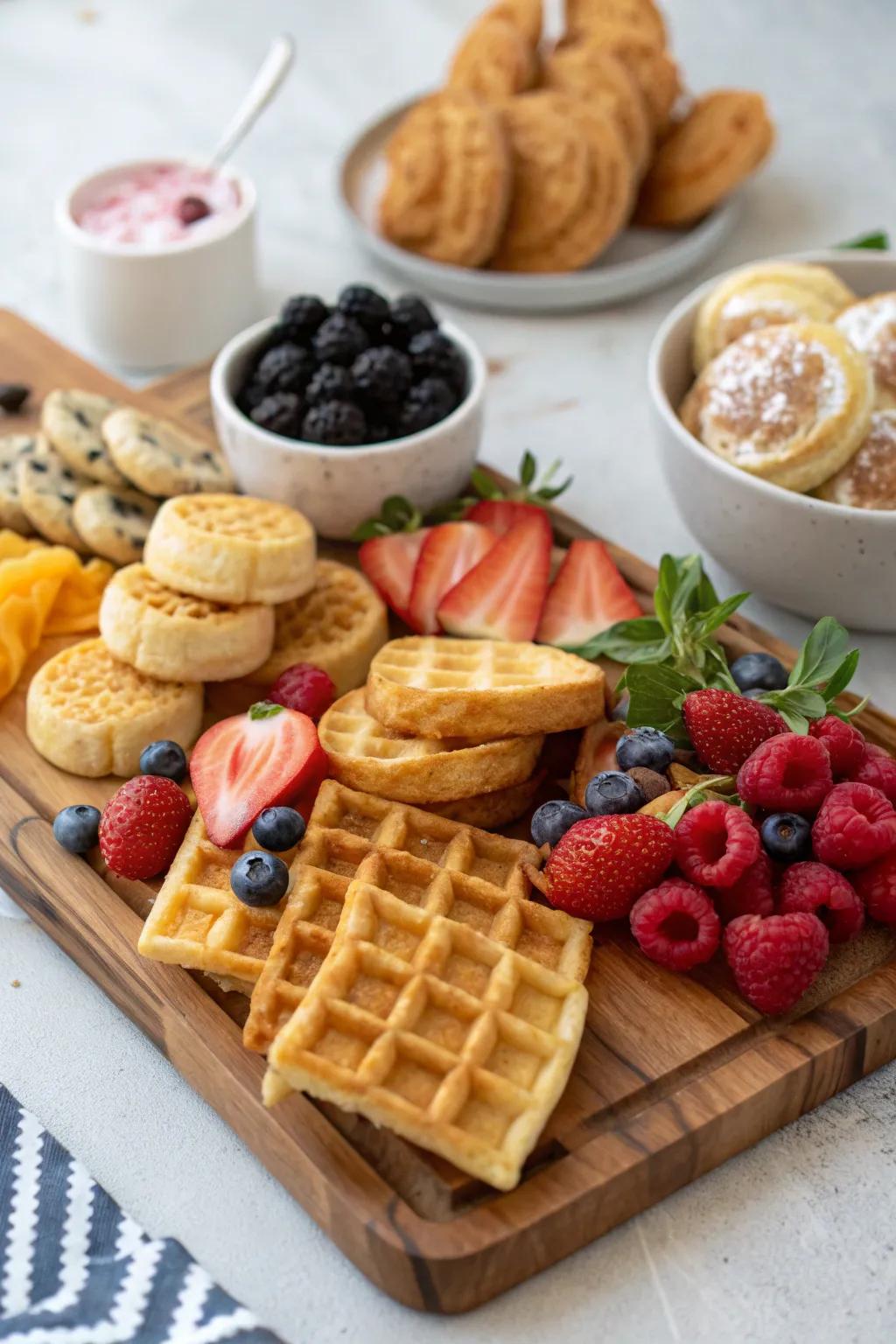 Transform your arrangement into a brunch escapade through waffles and baked delicacies.
