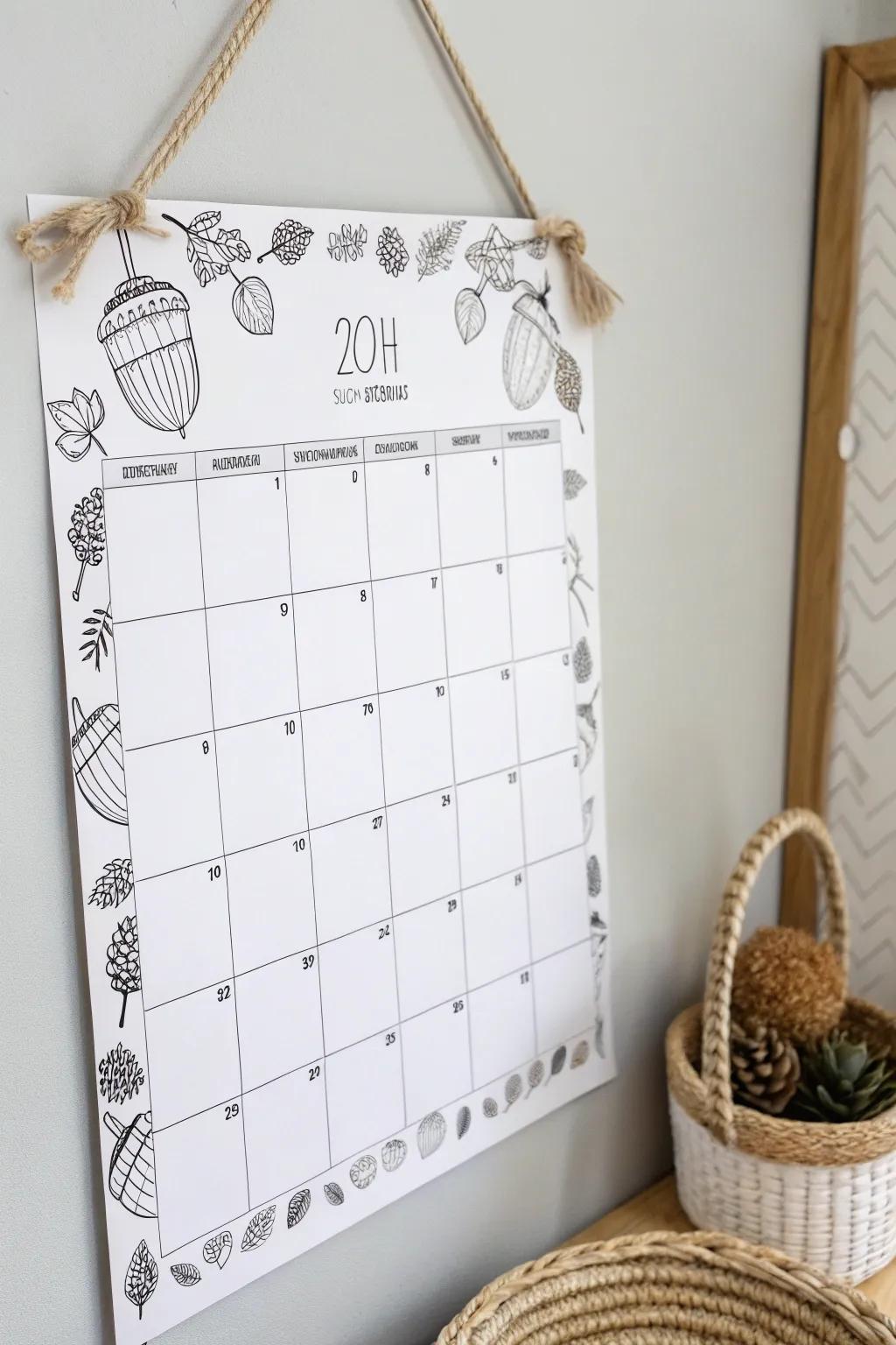 Embrace the charm of 'Nutty November' with playful nut sketches that add a whimsical touch to your minimalist calendar.