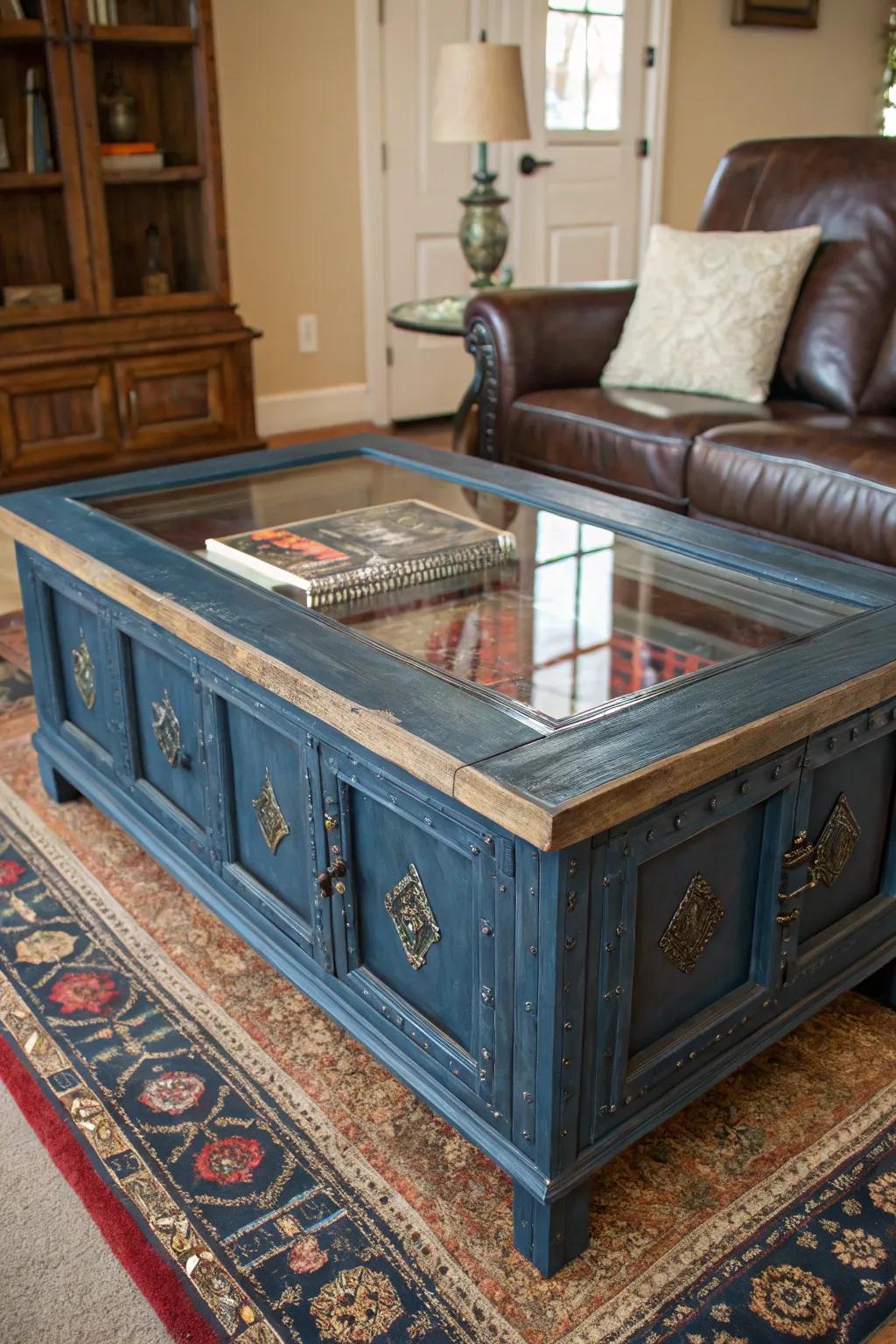 Convert the past into a contemporary centerpiece using this exceptional vintage door coffee table.