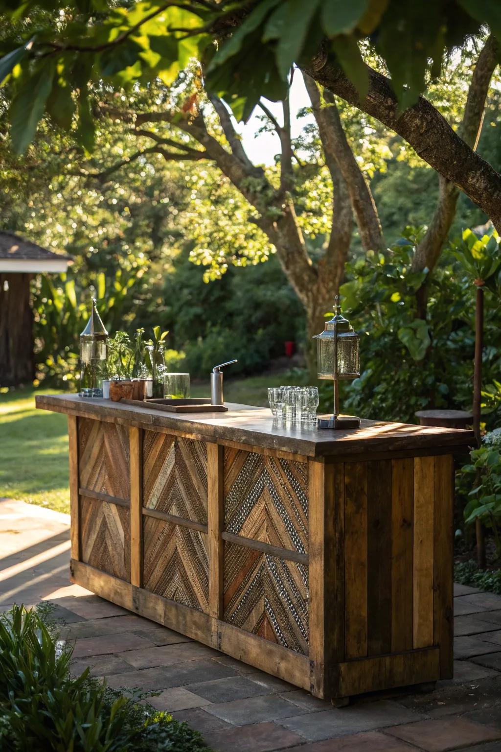 Enhance your outdoor social events with an impressive, eco-friendly bar made from repurposed wood.