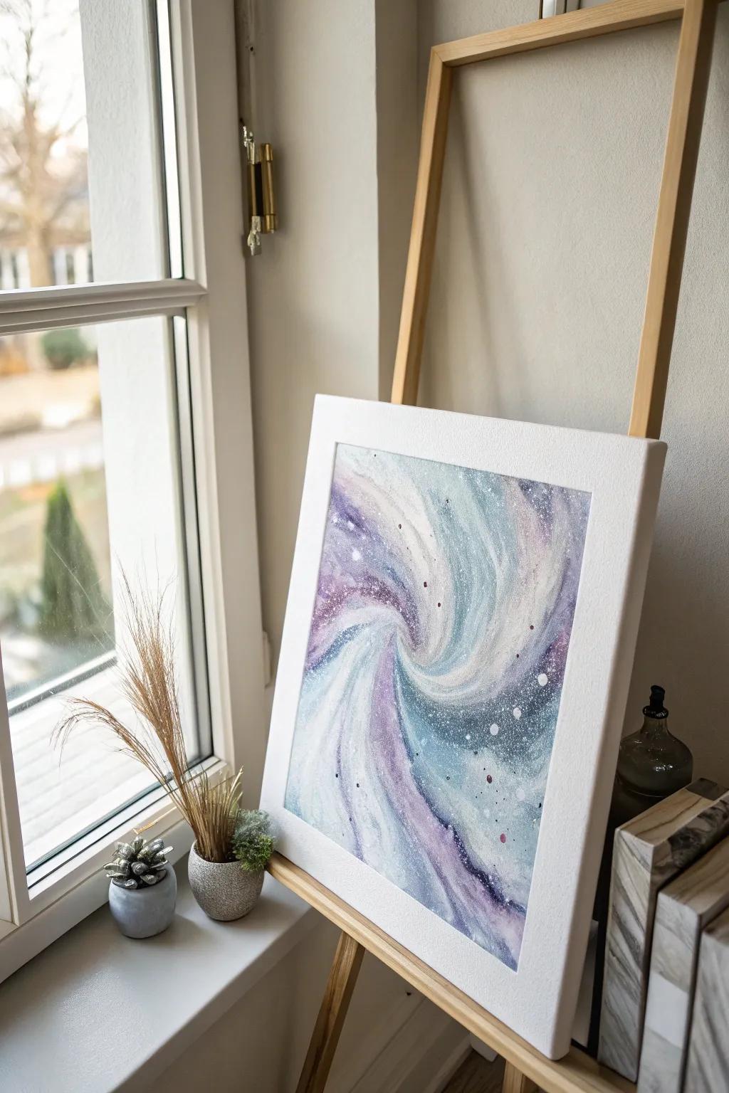 Usher the cosmos into your abode through the tranquil elegance of cosmic residue artistry.