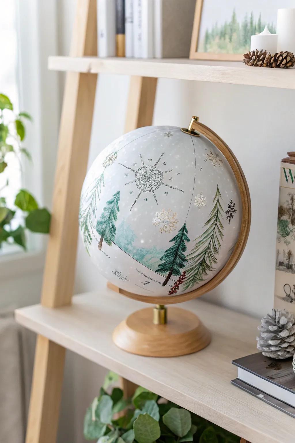 Embrace the magic of winter with a delicately painted globe, adding a cozy, artistic touch to your seasonal decor.