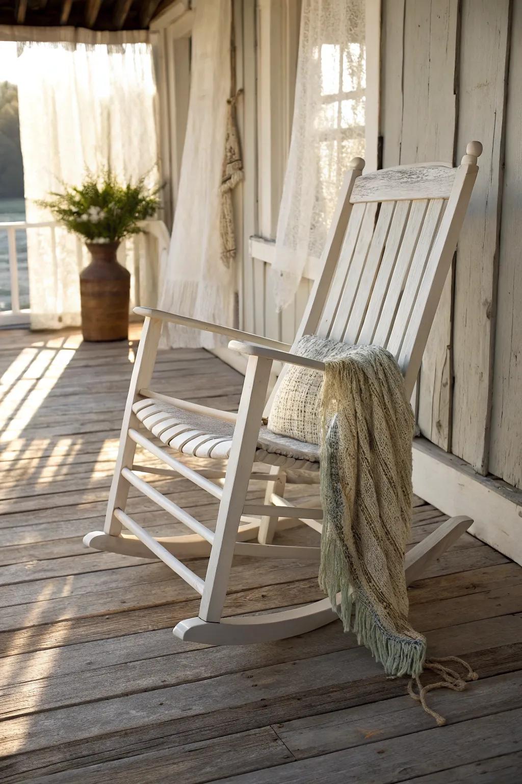 Embrace country charm with a timeless whitewashed porch appearance.