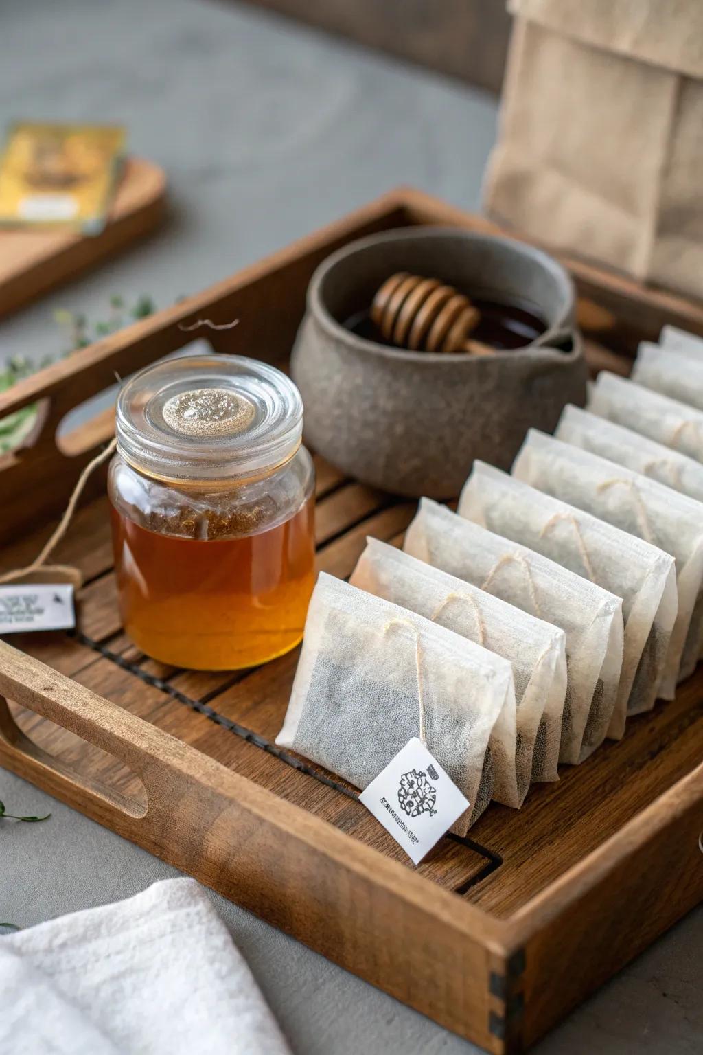 Bespoke tea infusions paired with nectar, a comforting baptismal favor.