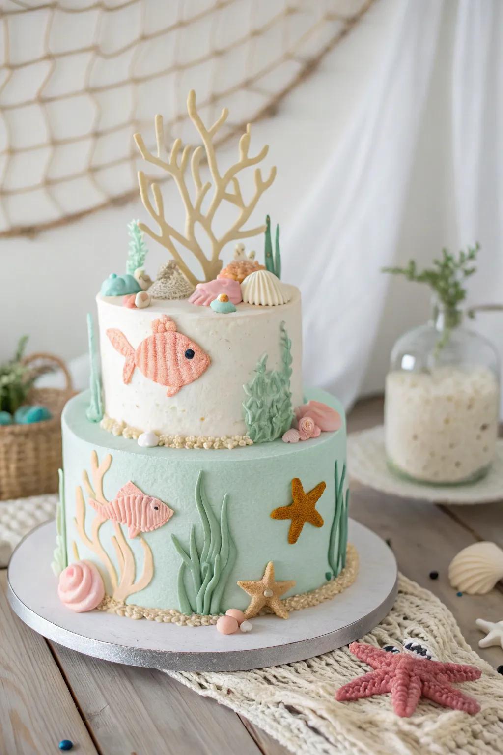 Dive into a whimsical underwater realm with this stunning sea-themed birthday cake!