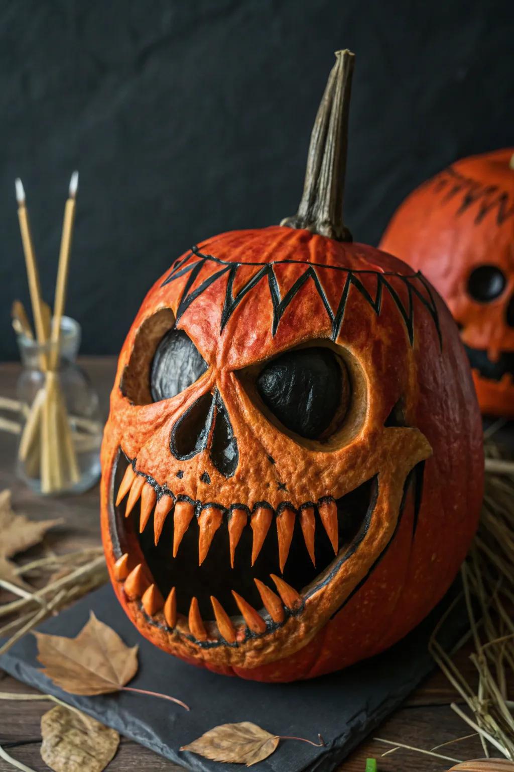 Craft Your Own Spooky Masterpiece: A Skull Pumpkin with Gnarly Toothpick Teeth!