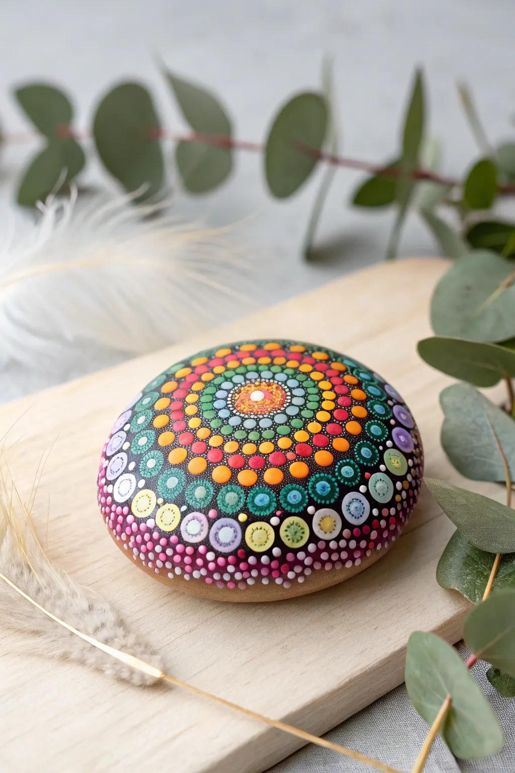 Convert humble stones into resplendent rainbow dot art treasures. 🌈✨ #CraftedBeauty