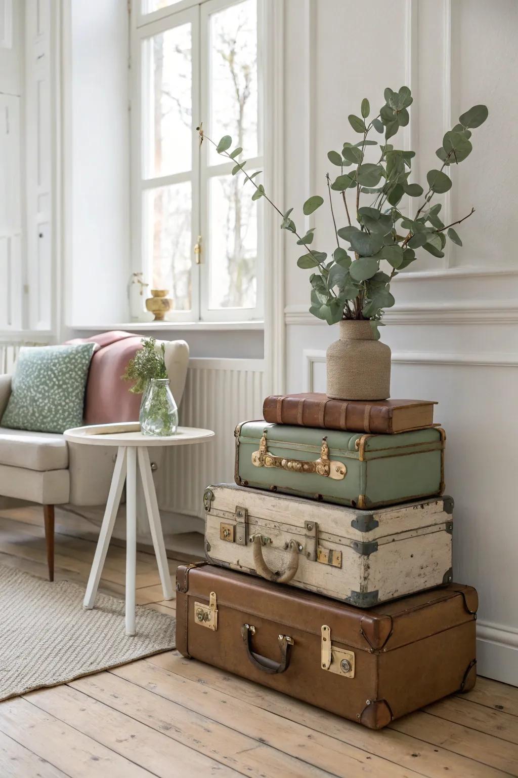 Transform your space with a chic vintage suitcase bedside table, where Scandinavian simplicity merges with Boho charm.