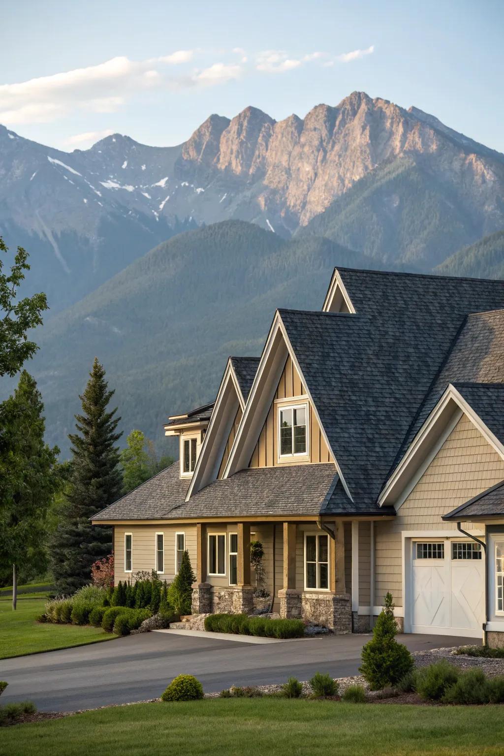 An intersecting gable roof provides a dynamic and striking look to your home.