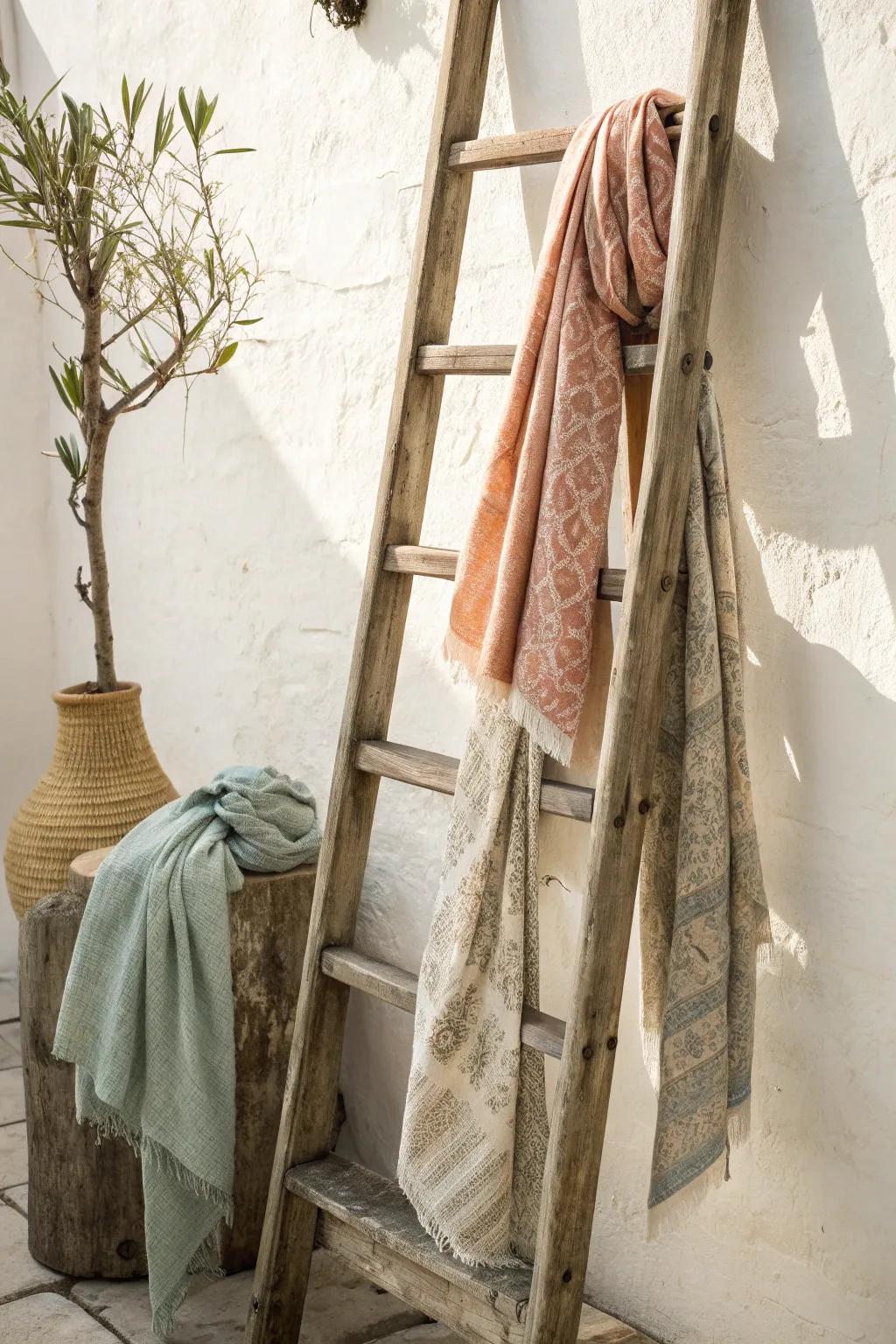 Elevate your scarf display with vintage charm and rustic elegance.