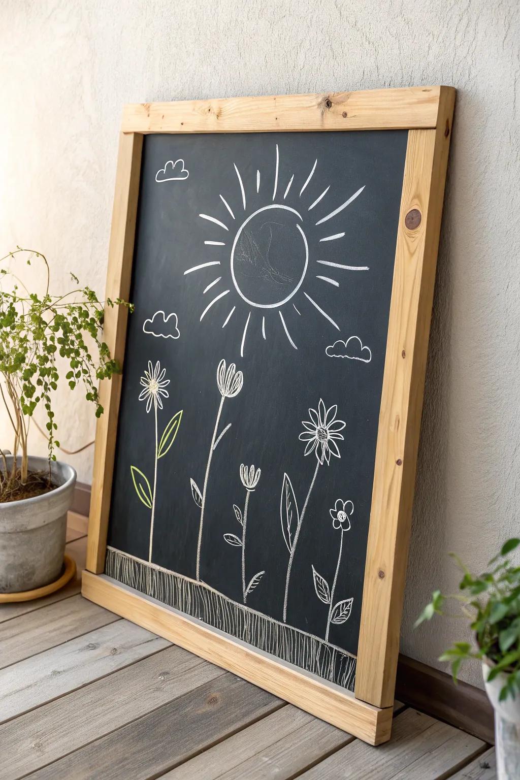 Embrace the splendor of maturation and sunshine with this captivating spring chalkboard artistry.