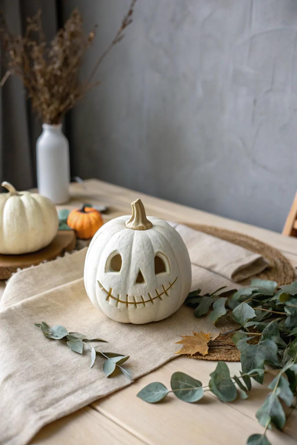 Imbue a whimsical touch into your decor through this dented grin gourd!