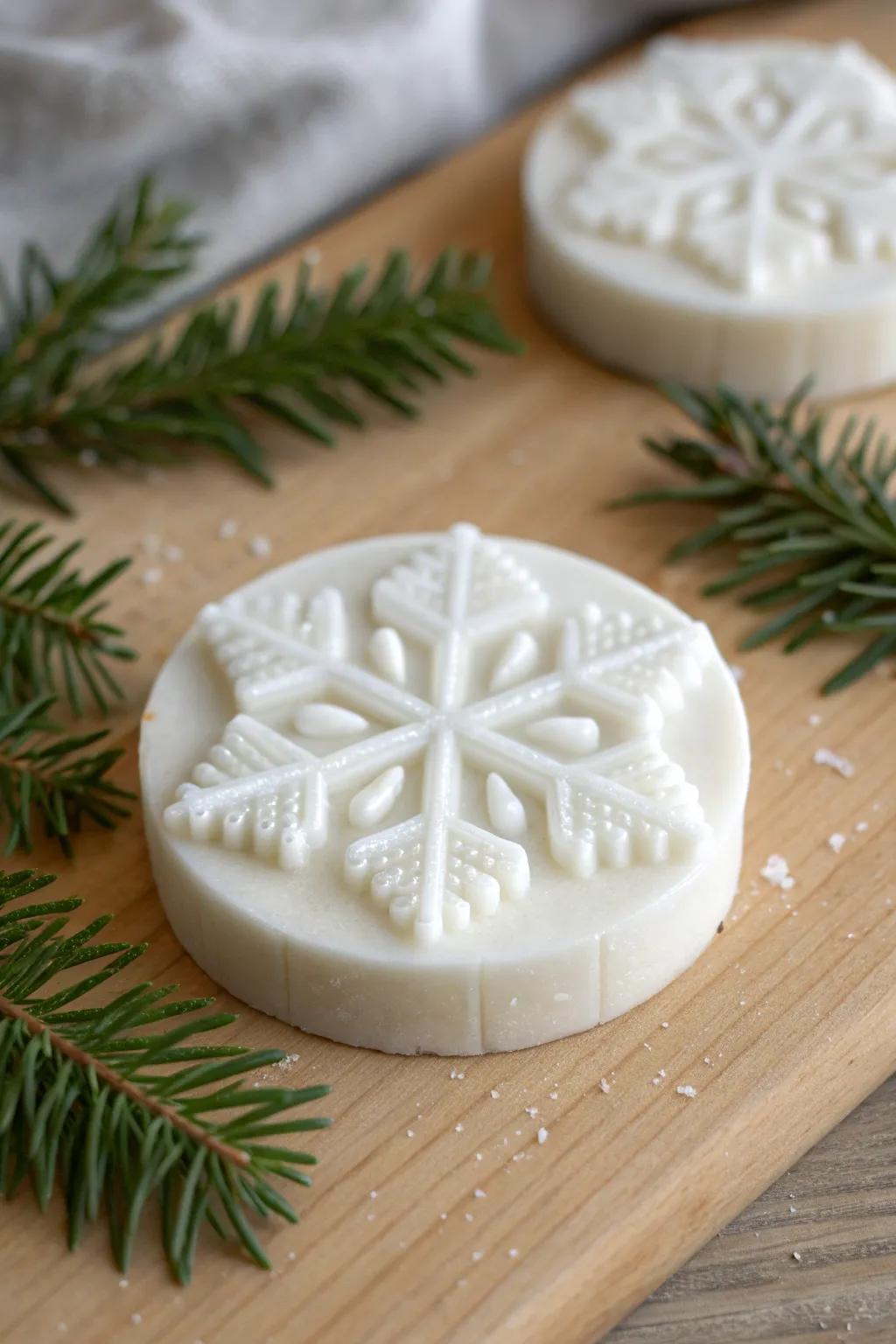 Seize the enchantment of winter through exquisitely sculpted soap snowflakes—impeccable for incorporating a handcrafted nuance into your Yuletide ornamentation!