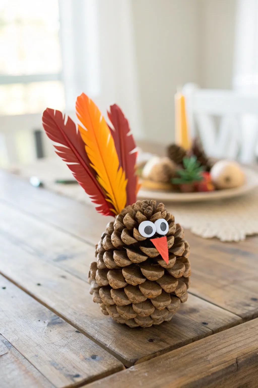 Craft a delightful woodcone turkey for a whimsical Thanksgiving flourish!