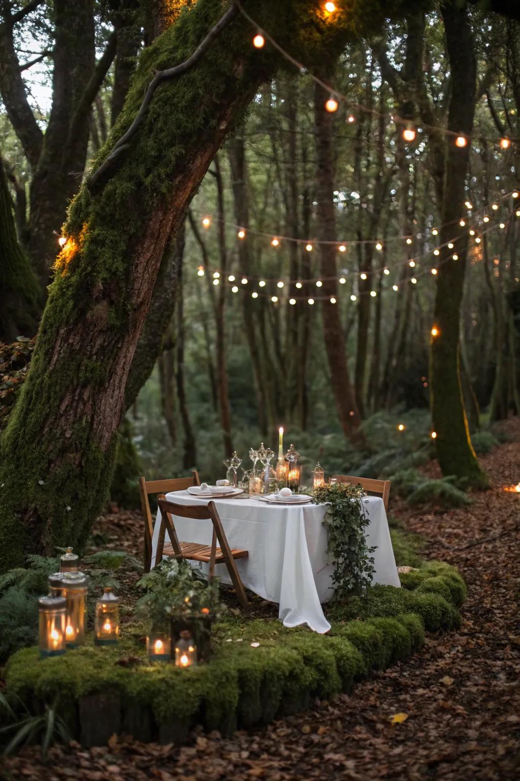Partake in a magical dining escapade with a bewitched timberland setting.