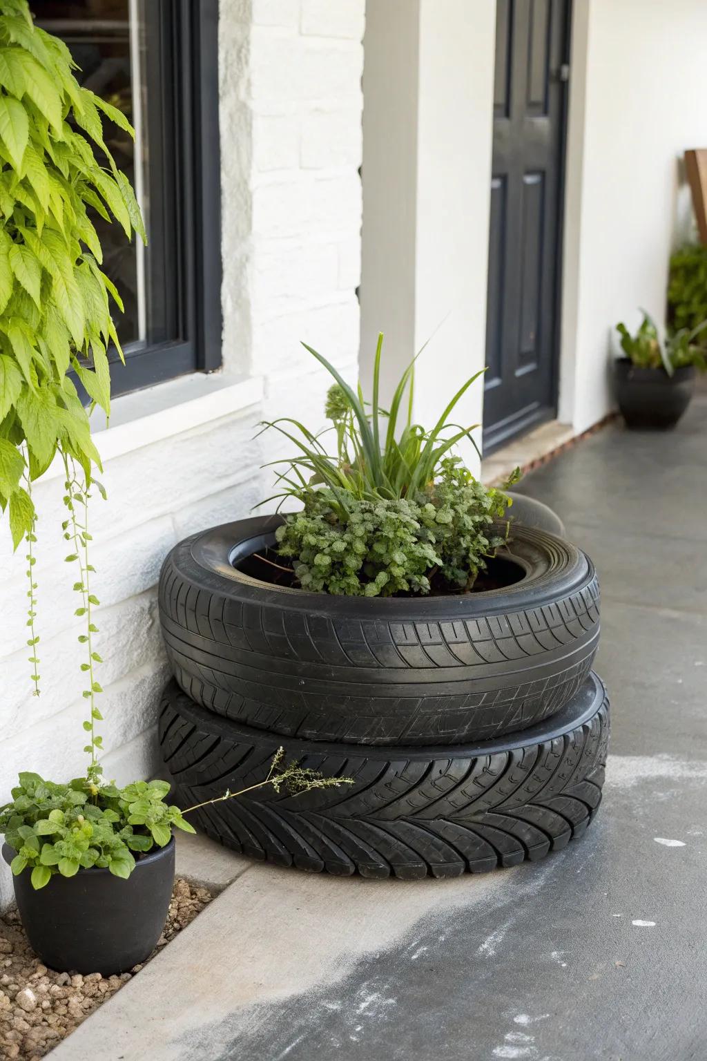 Enhance your garden with this elegant single-tone tire planter—where modern meets minimalism.