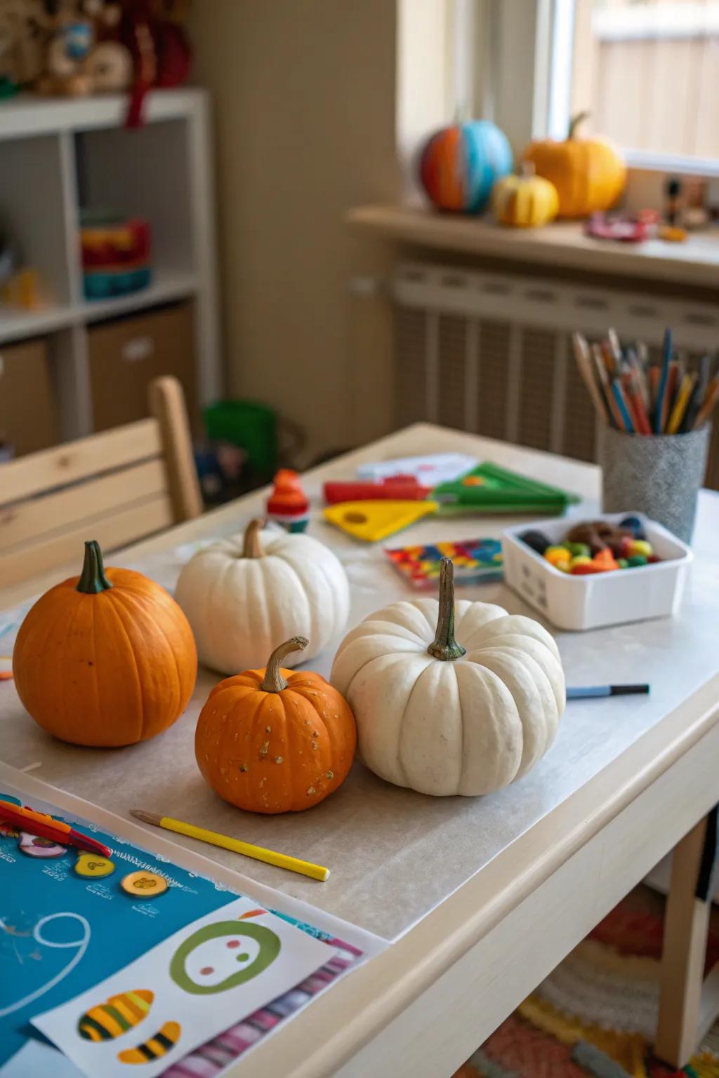 Tiny pumpkins ideally sized for little decorators.