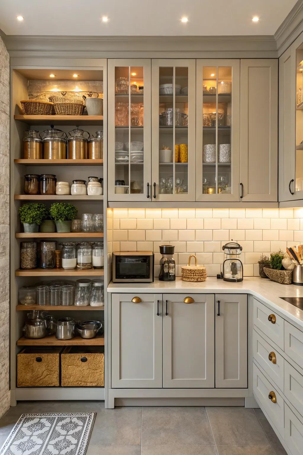 A balanced combination of exposed and concealed storage solutions.