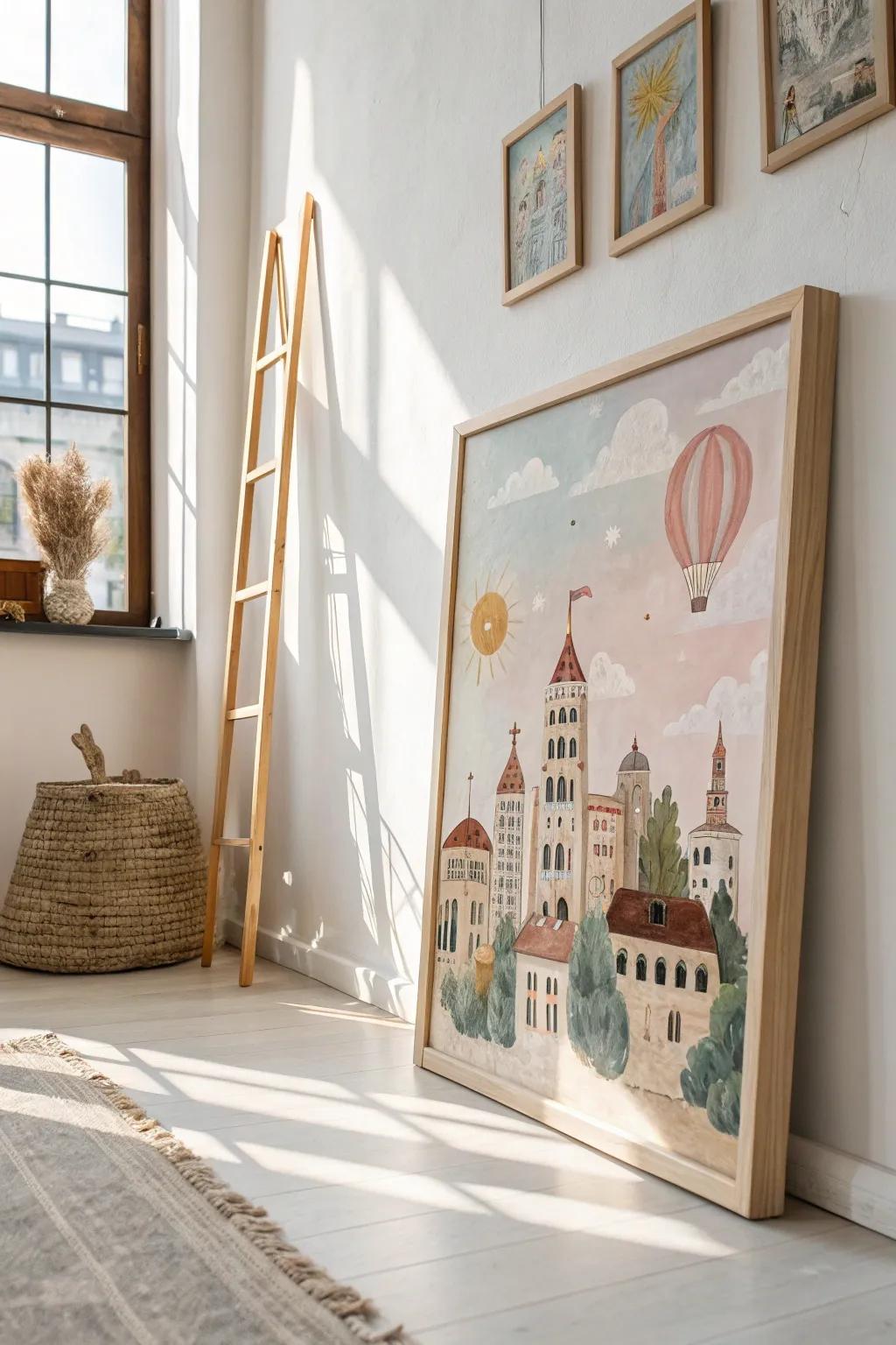 Permit your ingenuity to soar with this whimsical skyscape artwork, a quintessential fusion of simplicity and imagination.