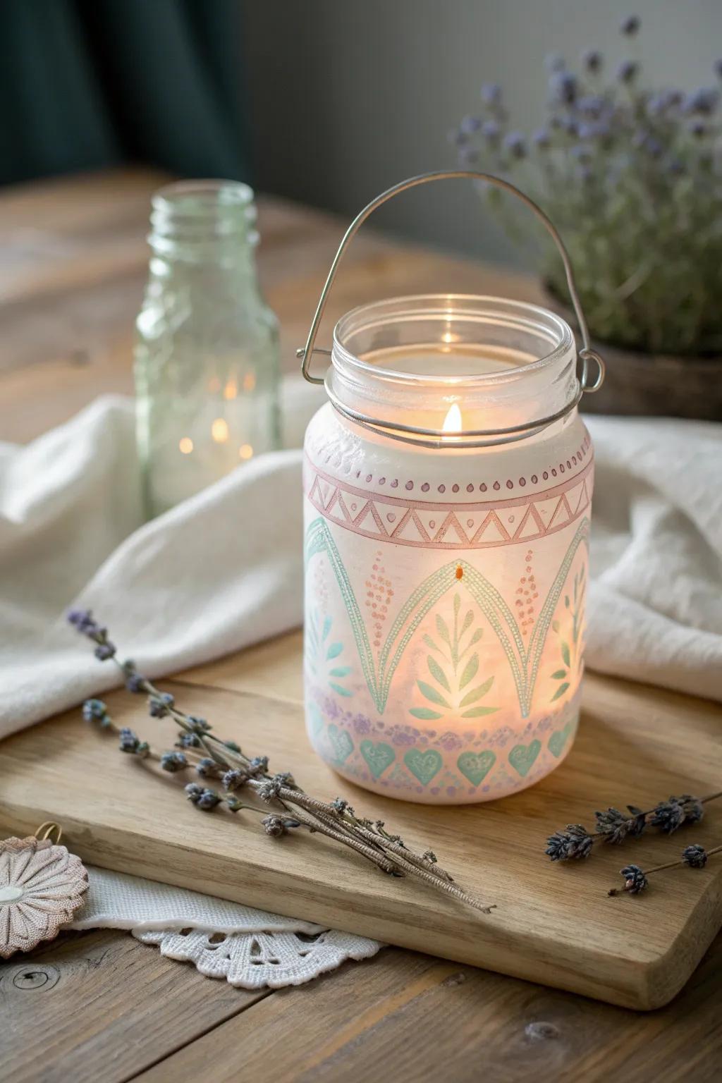 Illuminate your evenings with the charm of upcycled glass jar lanterns.