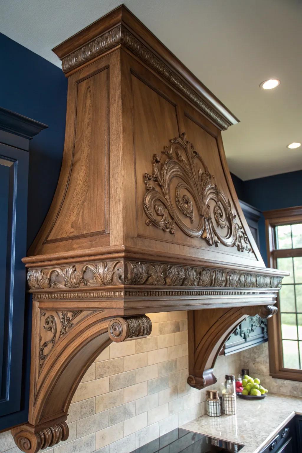 Transform your cooking area with the eternal sophistication of intricately carved brackets.