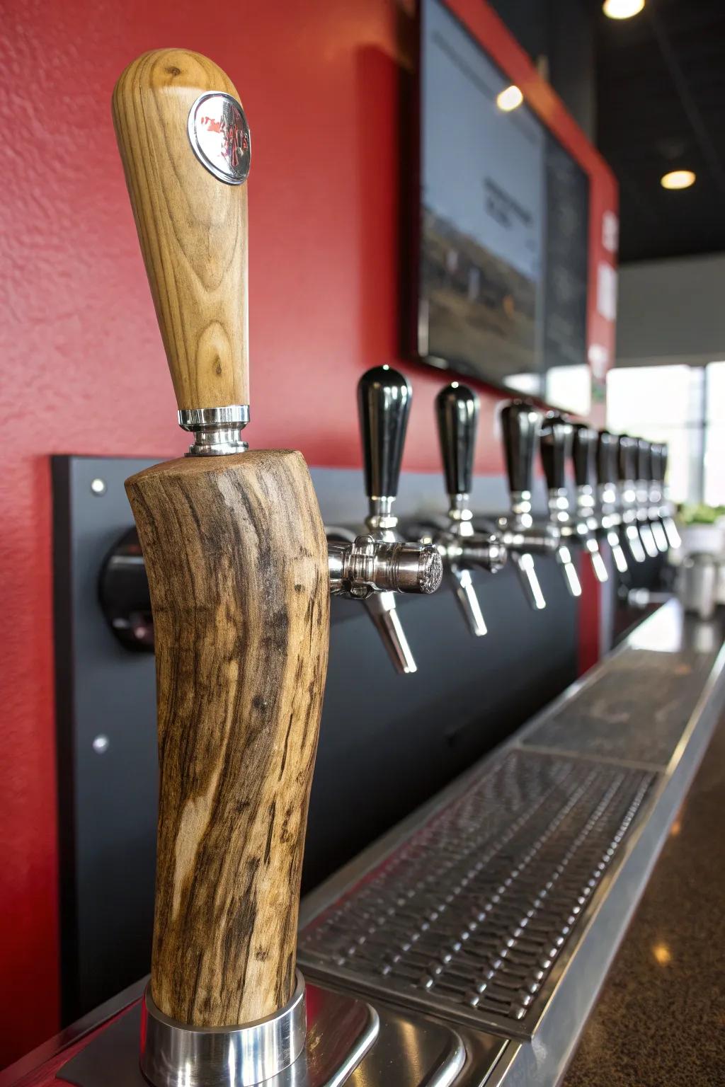 Improve your home bar through a tailored driftwood tap pull – uniting ingenuity and style.