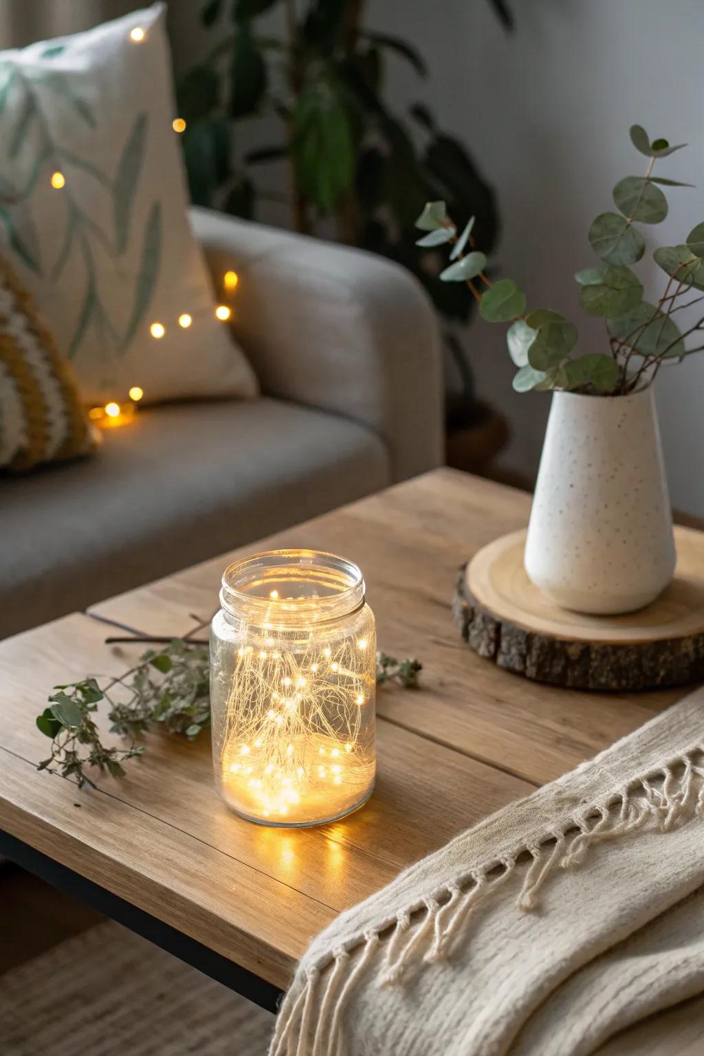 Transform old candle containers into captivating sparkling light displays, generating a comfortable, magical ambiance.