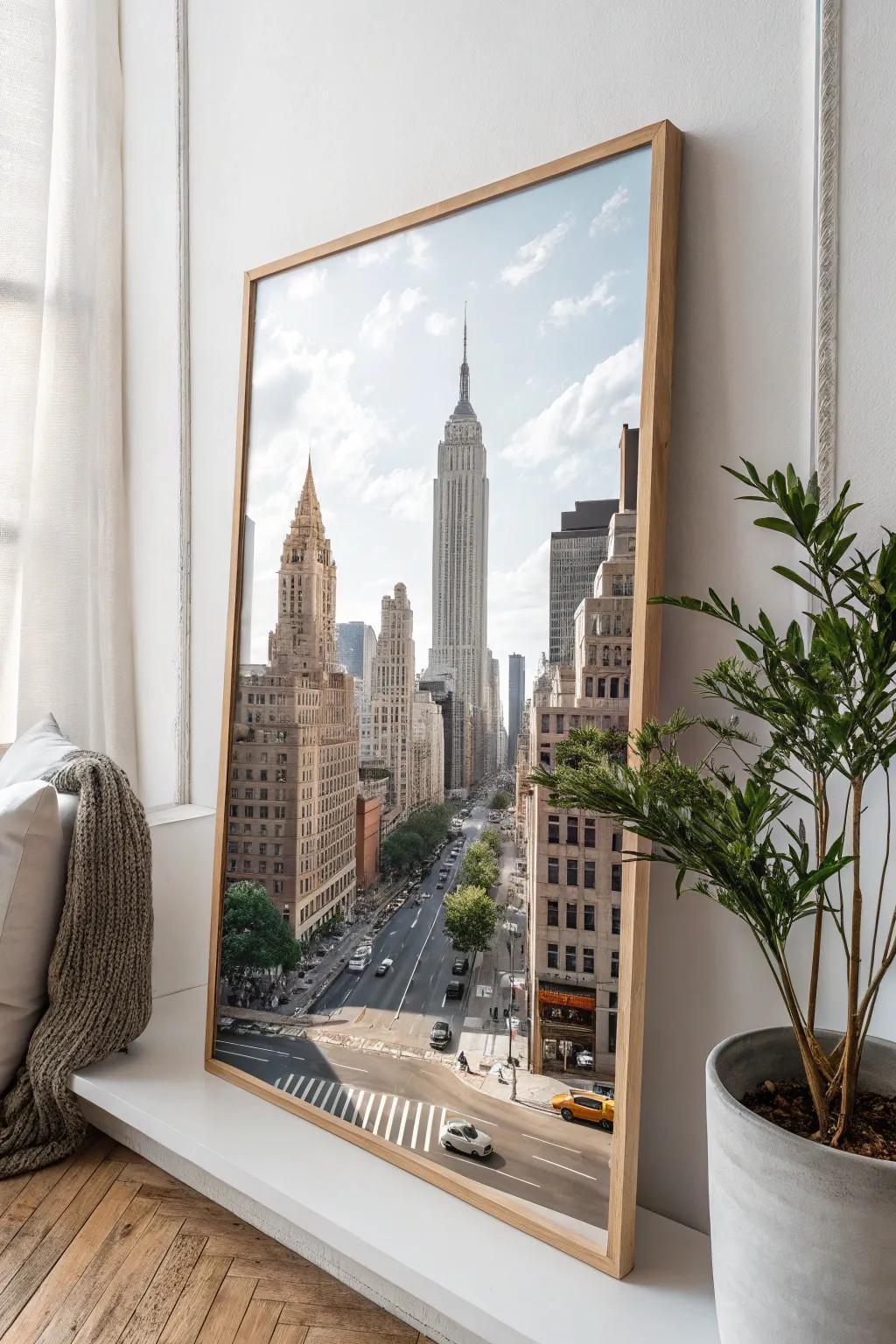 Discover the art of city exploration with a minimalist cityscape painting that embodies grace and energy.