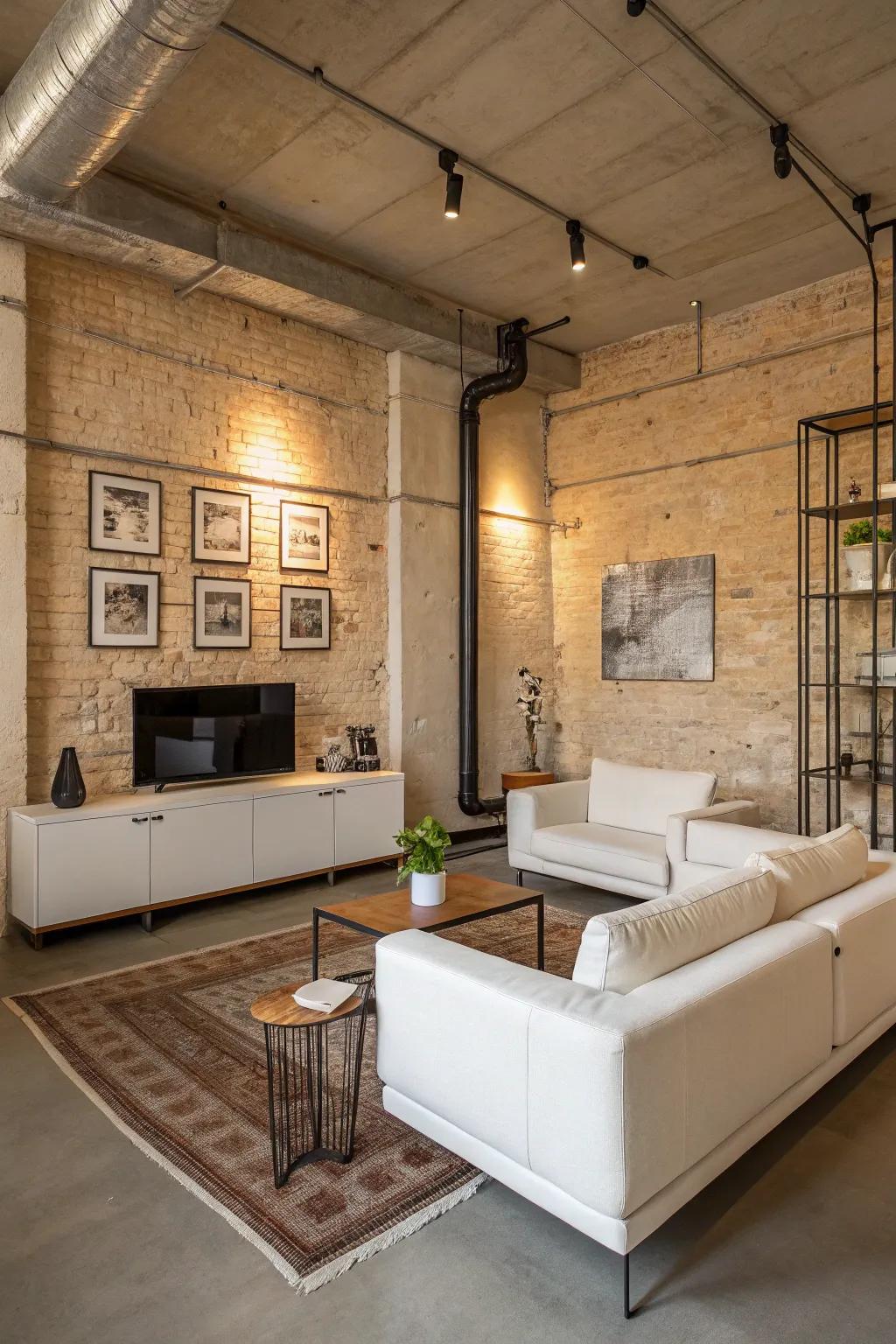Industrial chic in a beige and white urban refuge.