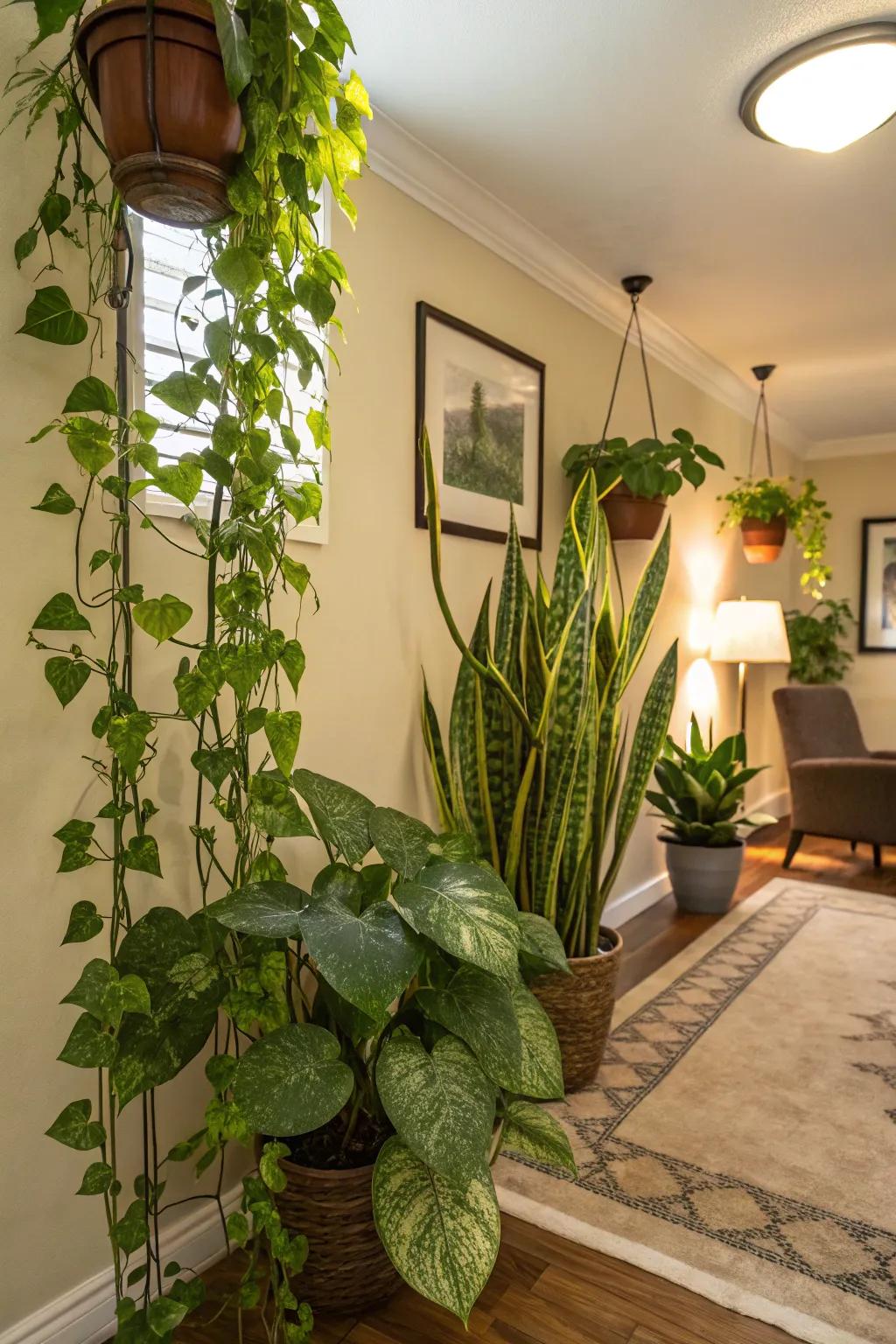 Indoor plants can thrive within dim illumination basements, contributing a natural touch.