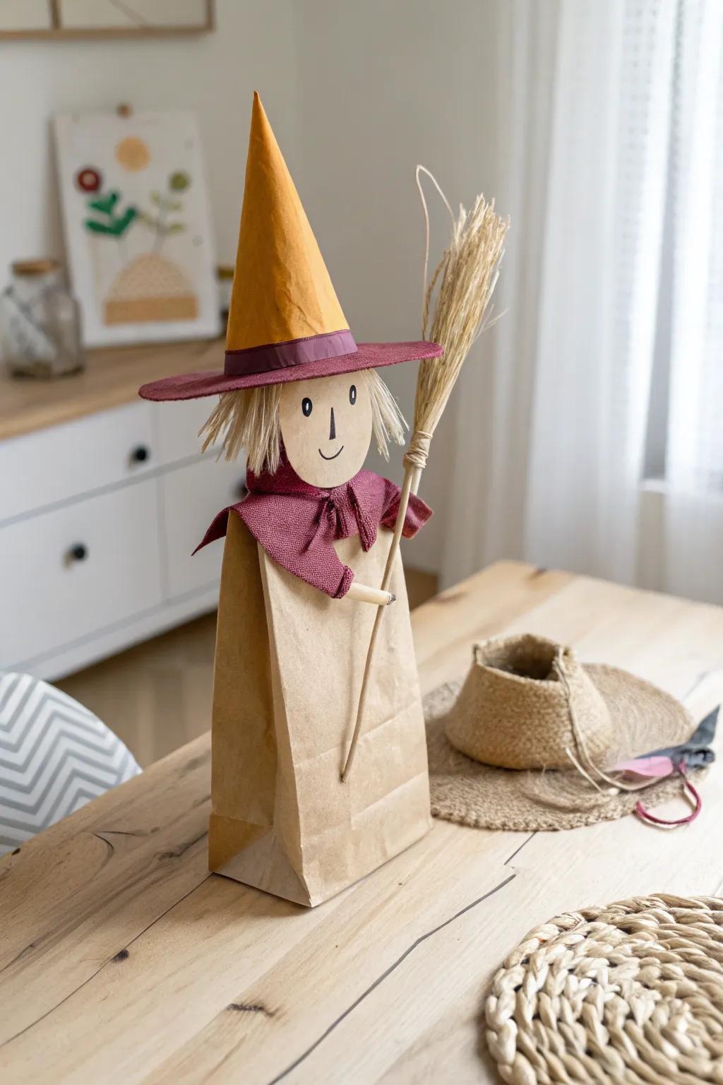 Crafting magic: Create enchanting moments with this minimalist paper sack witch replica!