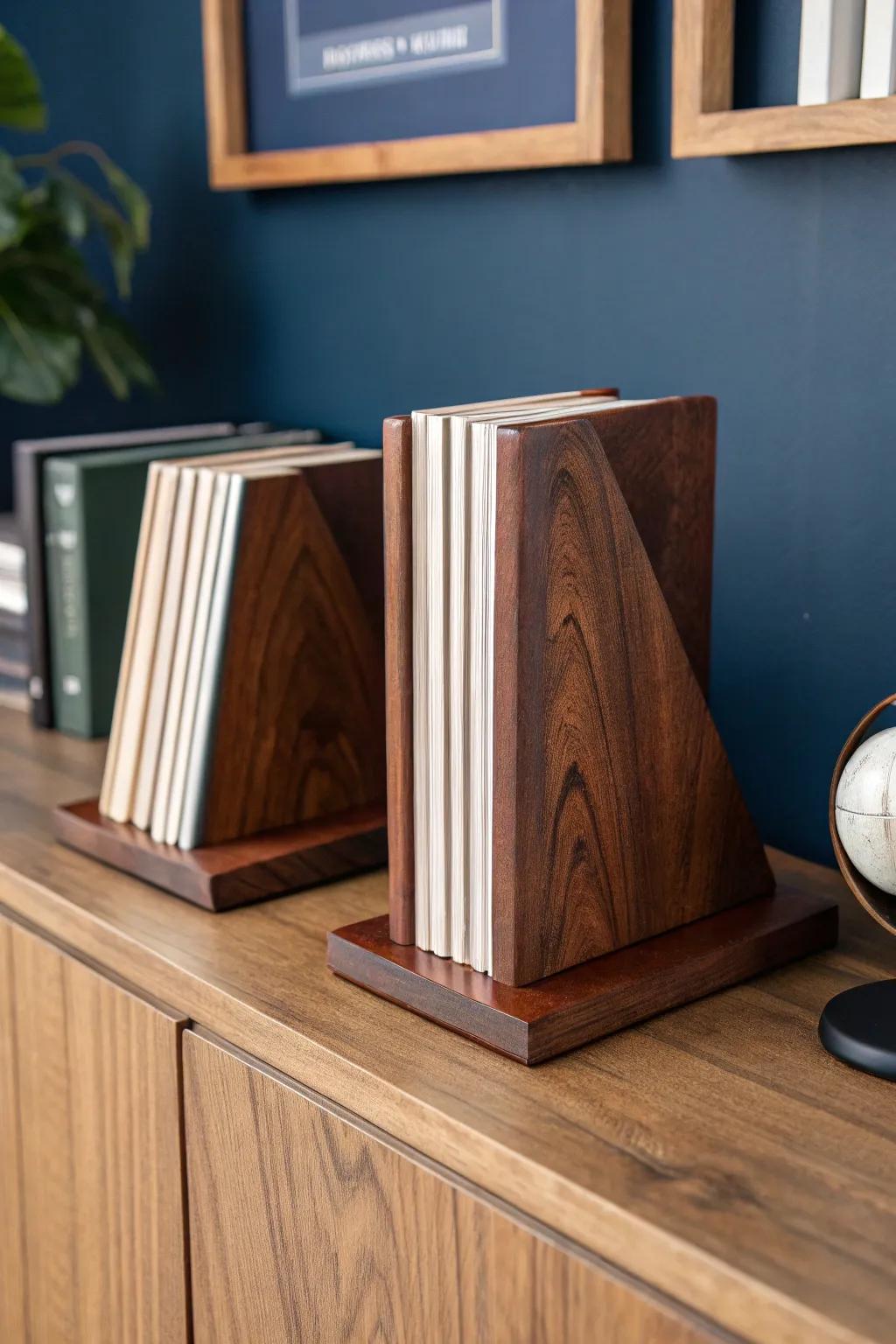 Enhance your bookshelf with these handcrafted minimalist wooden bookends, where elegance converges with artisanship.