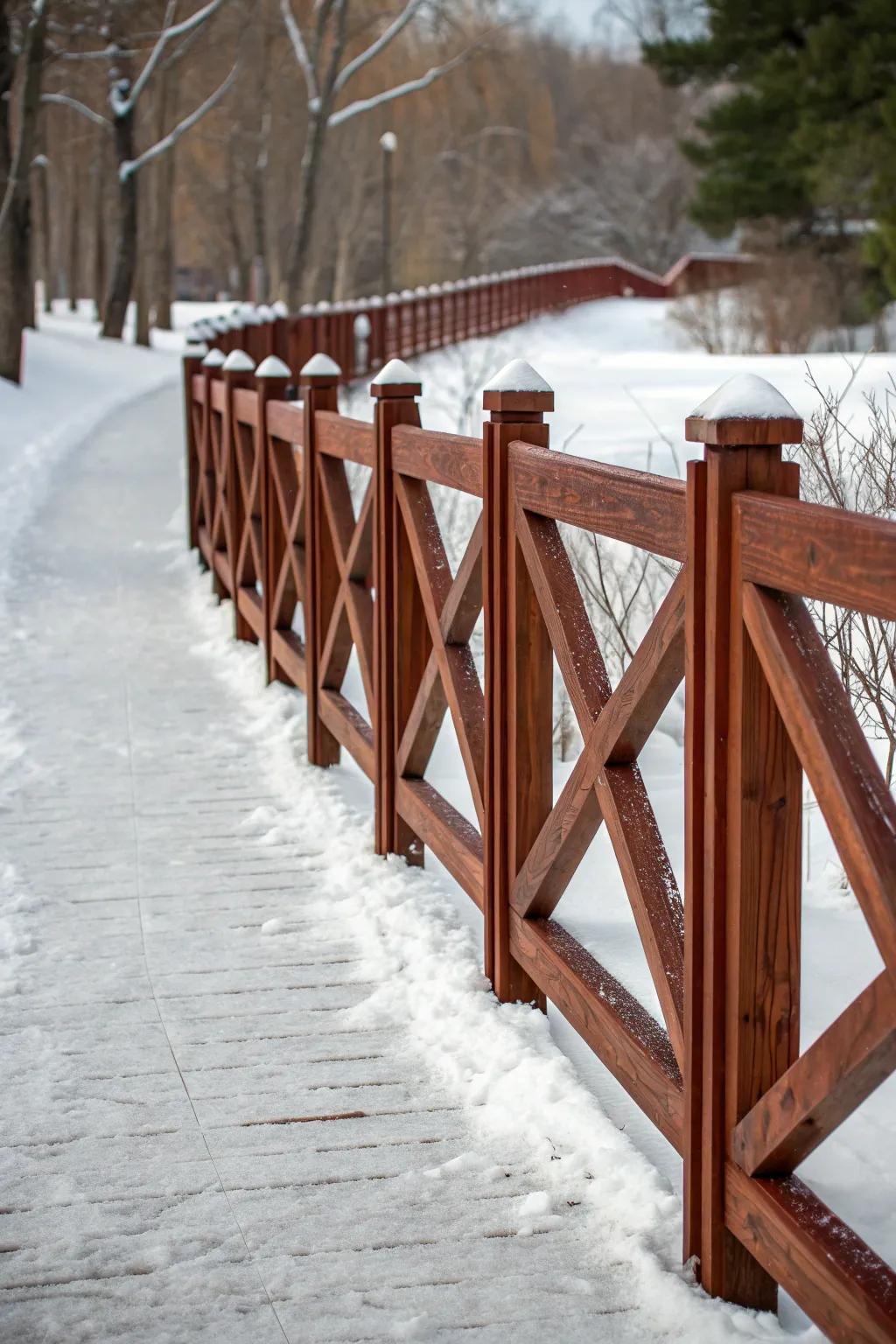 Guide your guests with elegance through winter’s embrace with a crafted timber snow walkway.