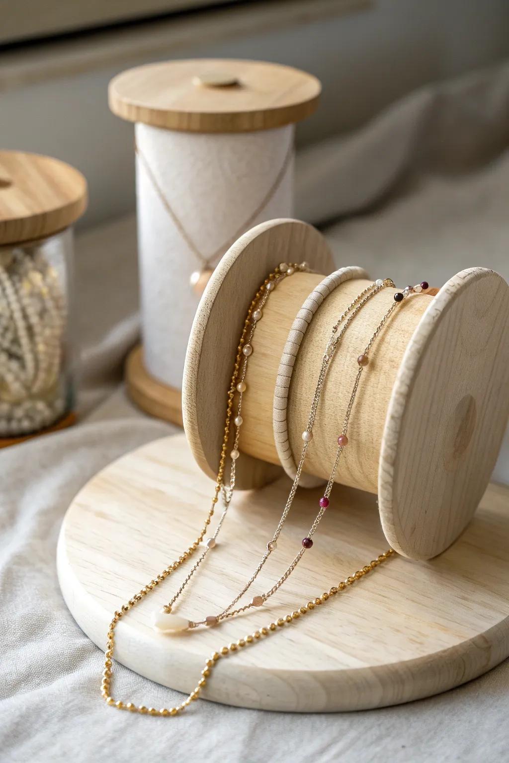 With this chic, handcrafted necklace holder—simple, stylish, and oh-so-Boho!—transform your vanity.