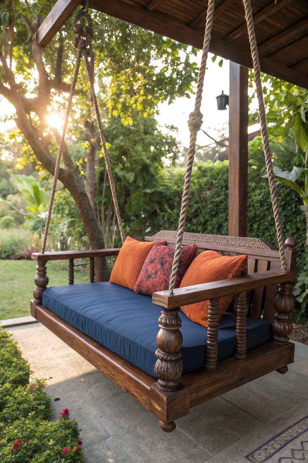 Designed for Comfort: Swing into relaxation with this superbly designed swing bed, the ultimate destination for a serene afternoon respite.