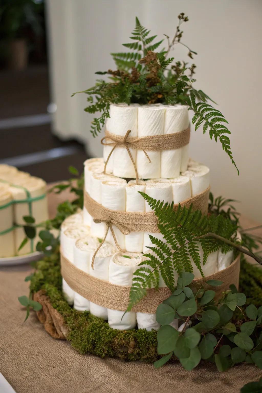 Embrace the splendor of nature through this arboreal-inspired nappy cake, ideally suited for a hint of verdure and allure.
