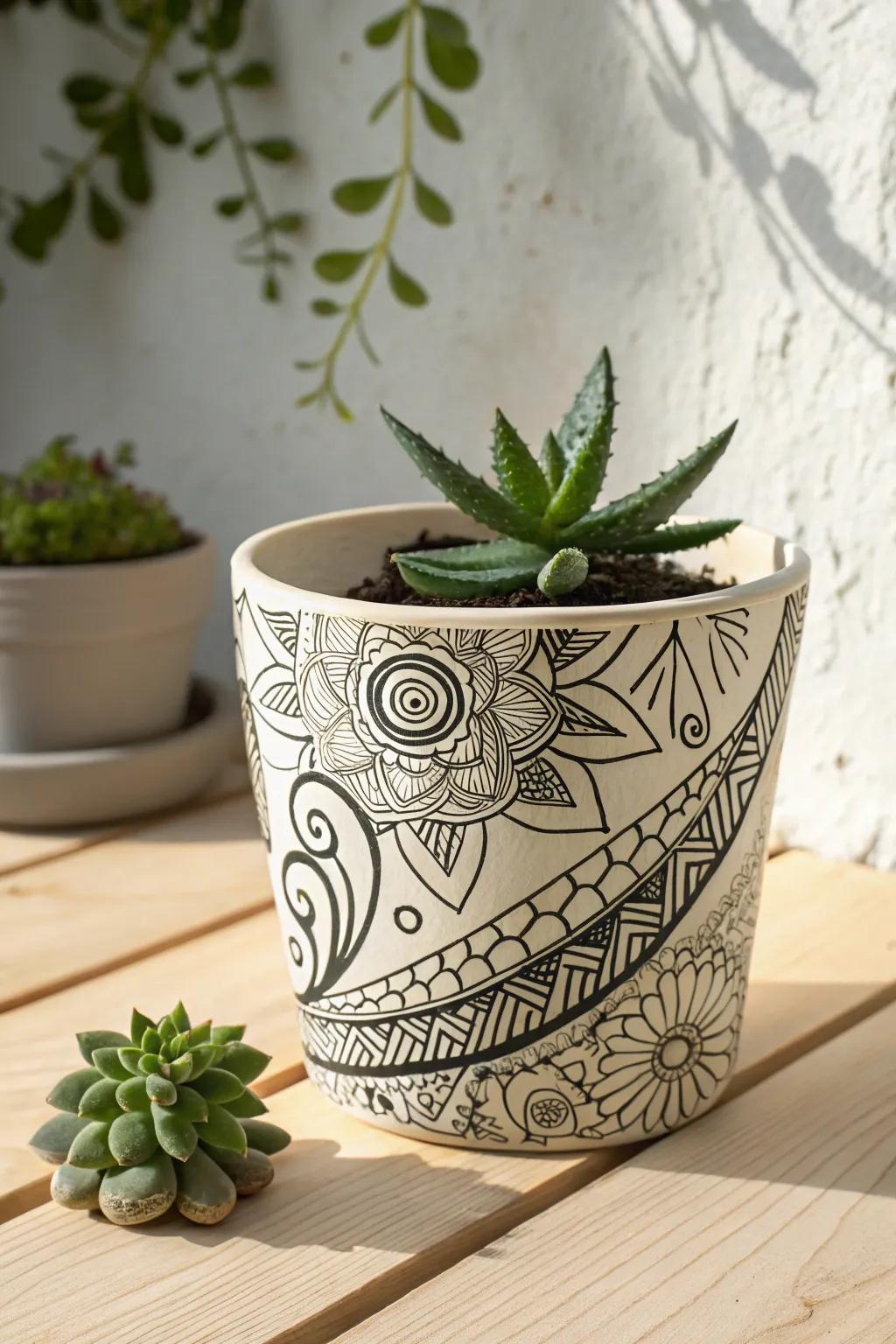 Redesign your setting into an artistic oasis through Zentangle flora vessels. 🌿✨