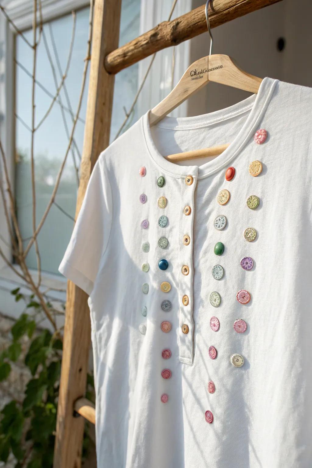 Celebrate 100 days of creativity with this charming fastening-adorned t-shirt, a timeless keepsake of school memories.