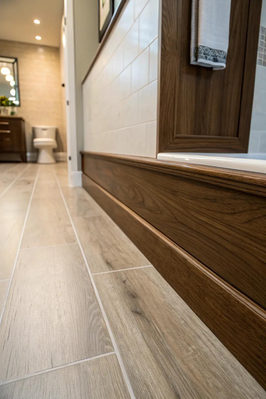 Improve your lavatory's style with a sleek elevated skirting ruse.