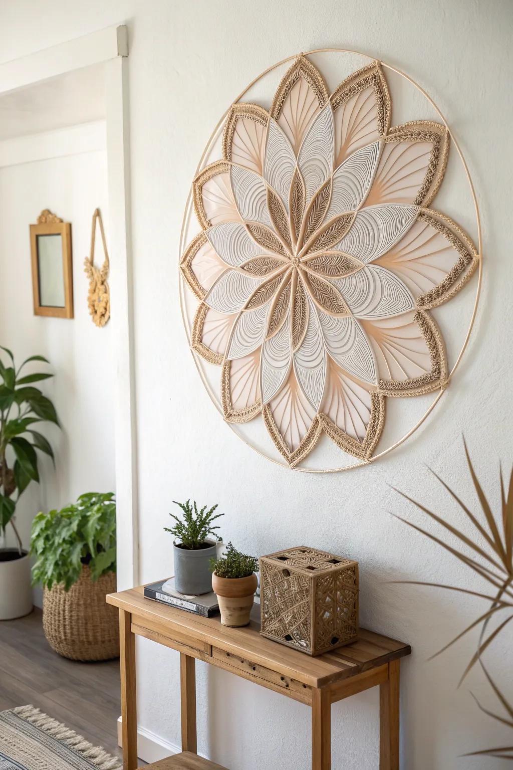 Elevate your space with minimalist 3D pen mural art that speaks to craftsmanship and natural beauty.