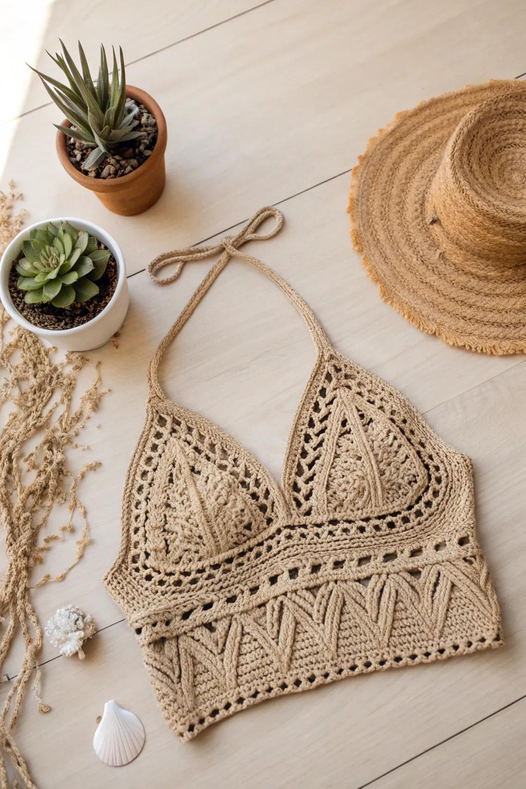Embrace vintage vibes with a handmade crochet halter top - a perfect blend of retro charm and modern minimalist style.