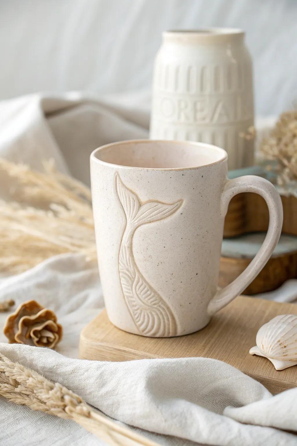 Immerse yourself in serenity with each sip from this captivating cetacean tail mug.
