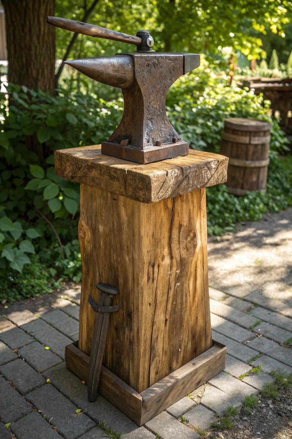 Designed for resilience: A striking anvil stand that defies the elements with flair.
