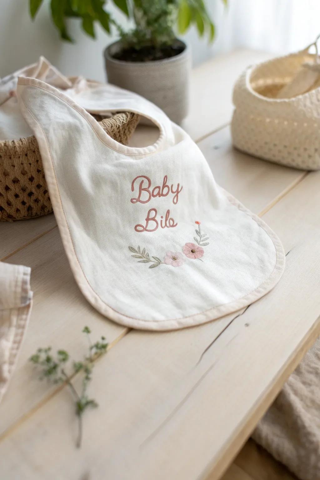 Add a personal detail with exquisite woven details on a minimalist infant bib.