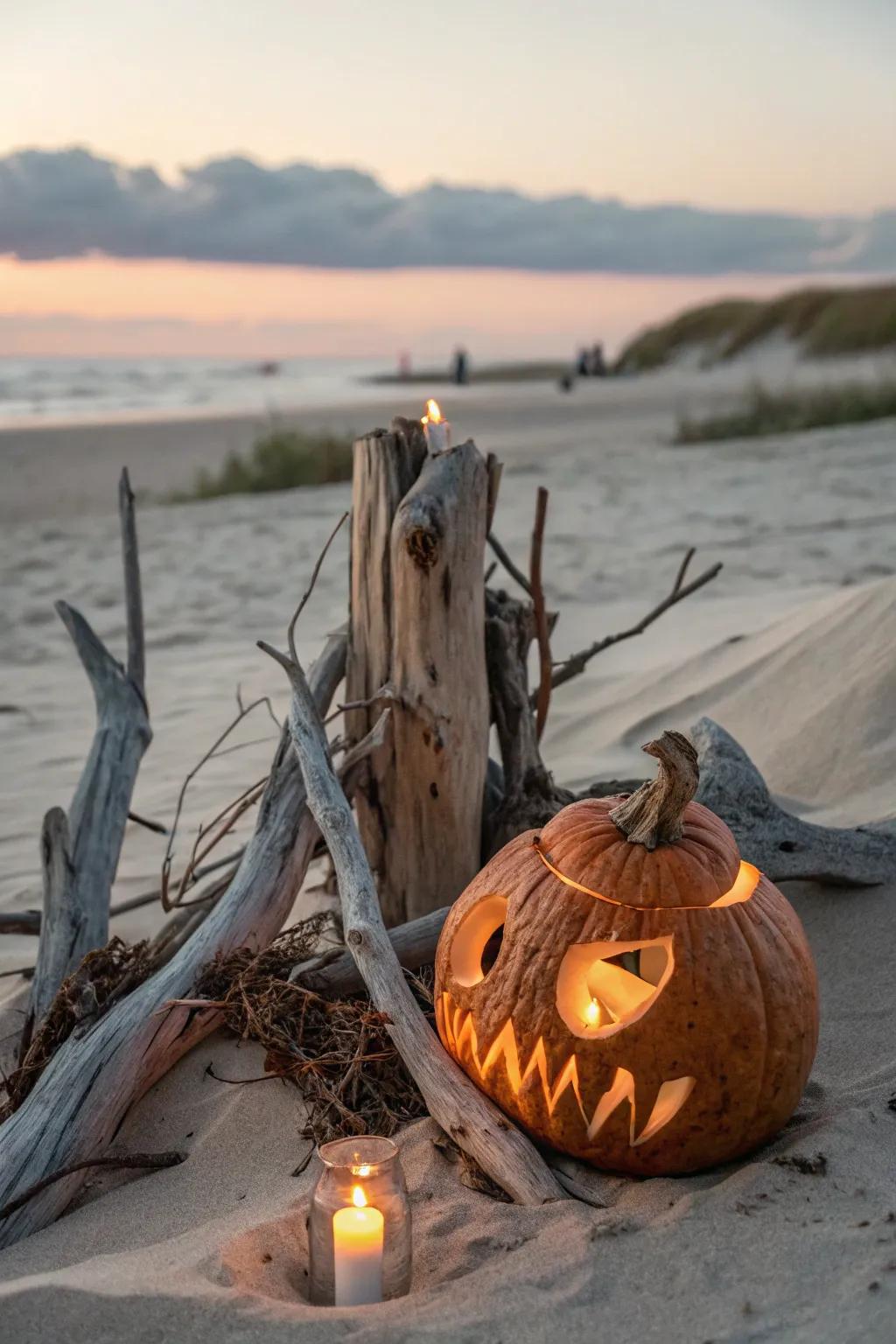 Embrace coastal charm with this Seawood Delight pumpkin—nature's beauty joins artistic flair.