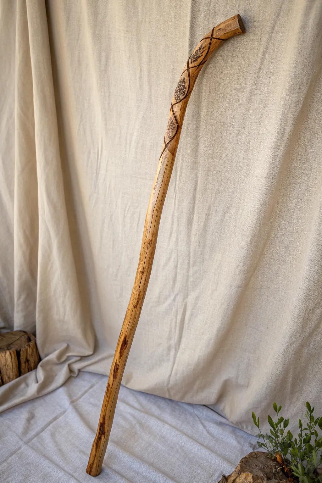 Delight in the majesty of nature with a walking stick that narrates its own story through its exquisite timber texture.