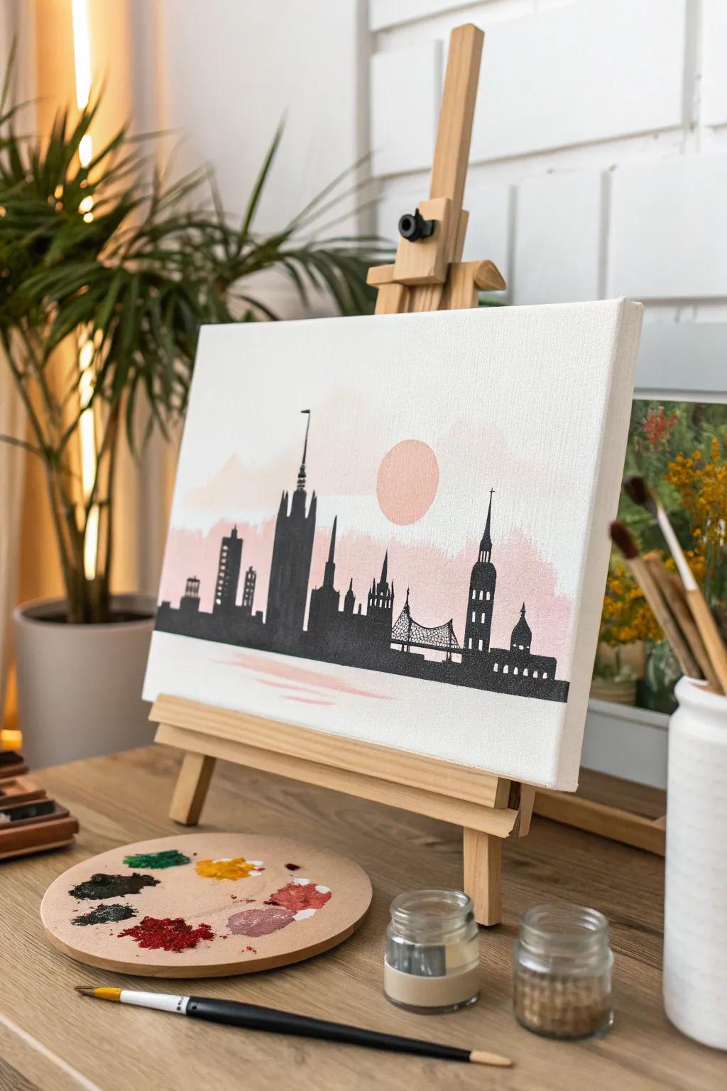 Incorporate the city’s charm into your home using a skyline outline masterpiece that combines Scandinavian minimalism with a Boho flair.