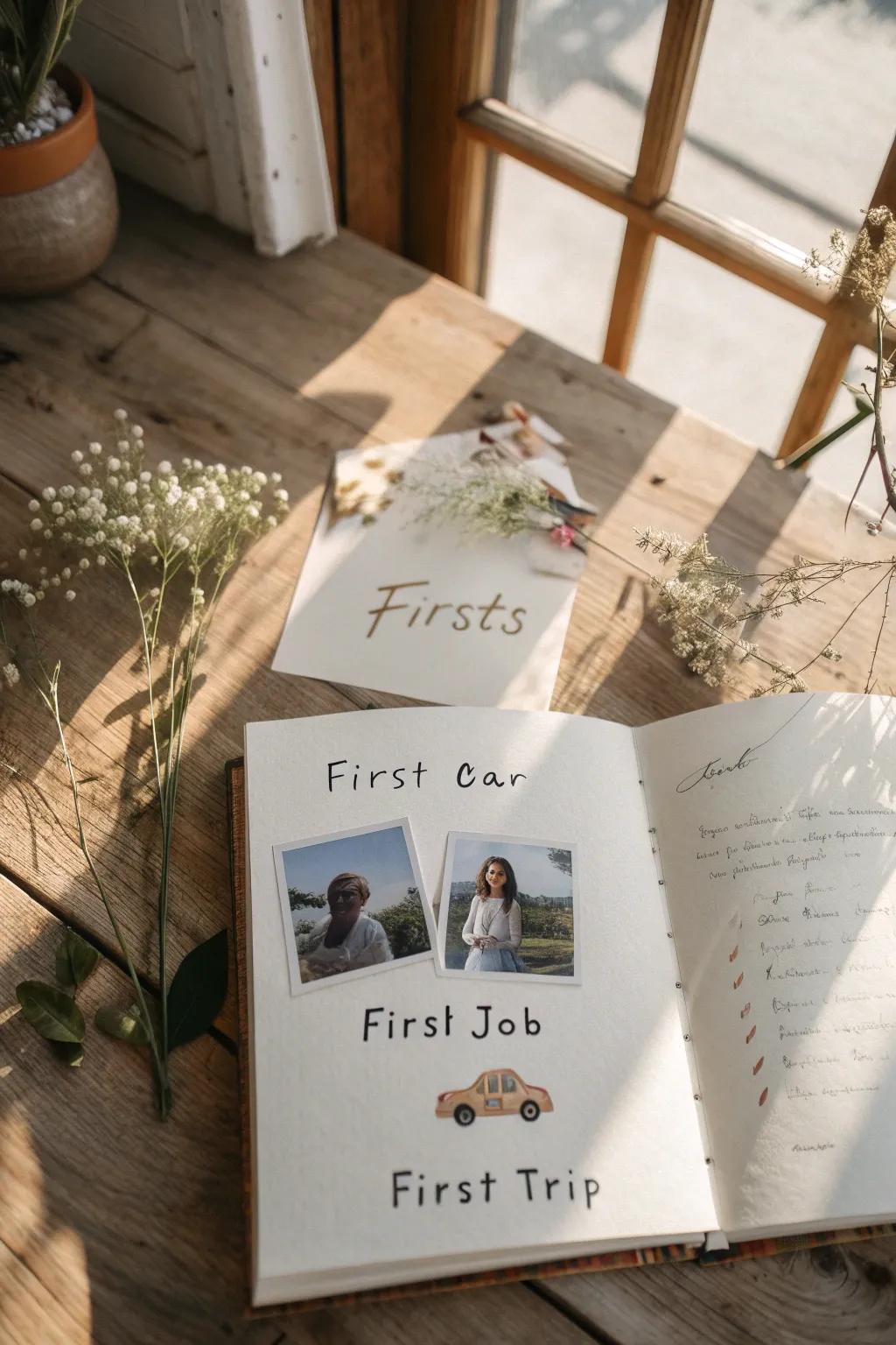 Capture life's beautiful 'primacies' in a memory book that blends simplicity with a bohemian flair.