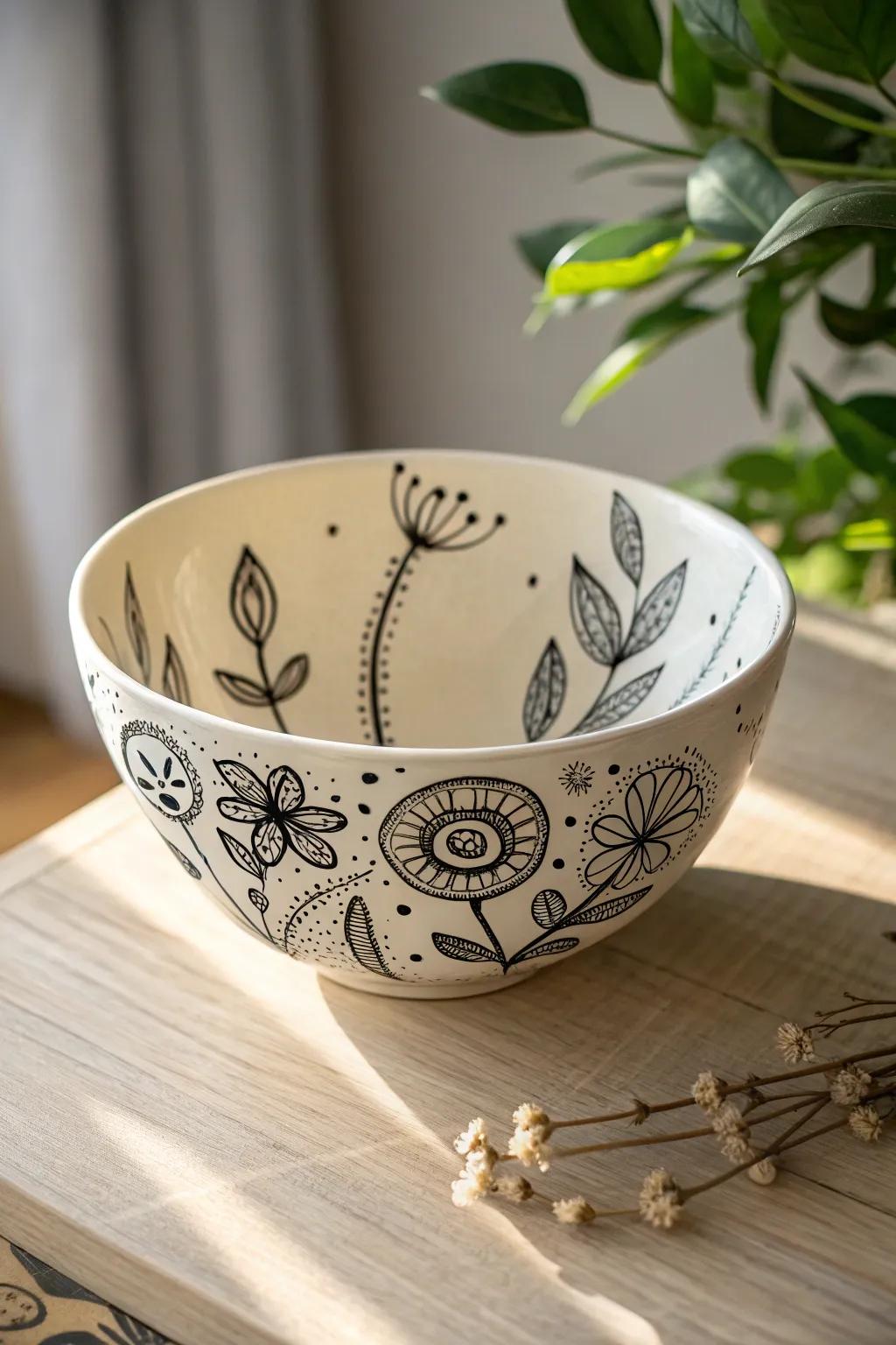 Unleash your artistic expression with improvised drawing on ceramic bowls, where plainness converges with elegance.