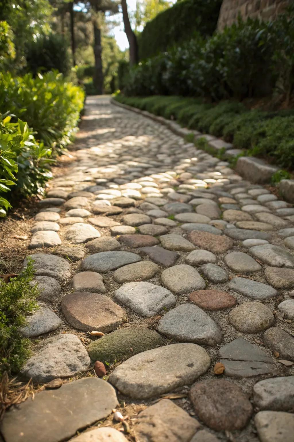 Revitalize your driveway with the ageless enticement of tumbled stone walkways.